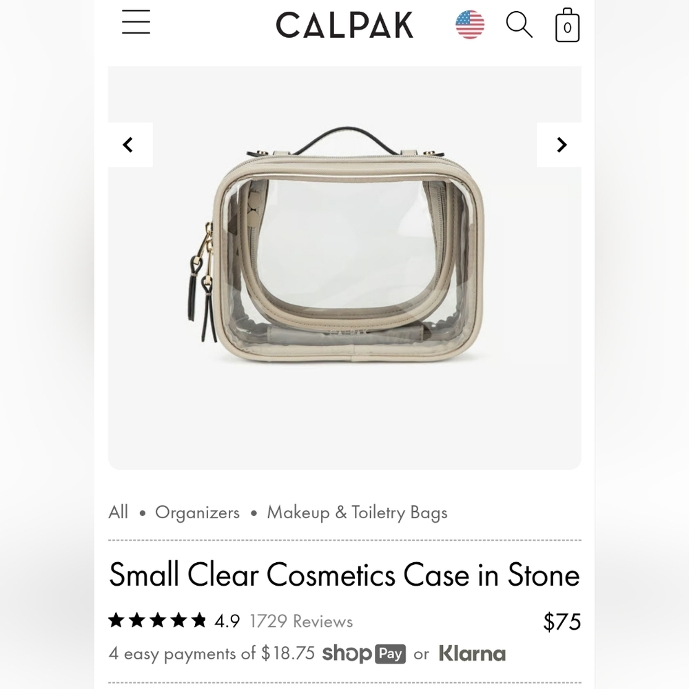 Calpak Small Clear Cosmetics Case in Stone